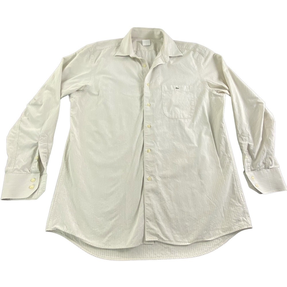 LACOSTE Men Button Down Long Sleeve Striped Shirt Sz 42/L Beige Casual 82-4